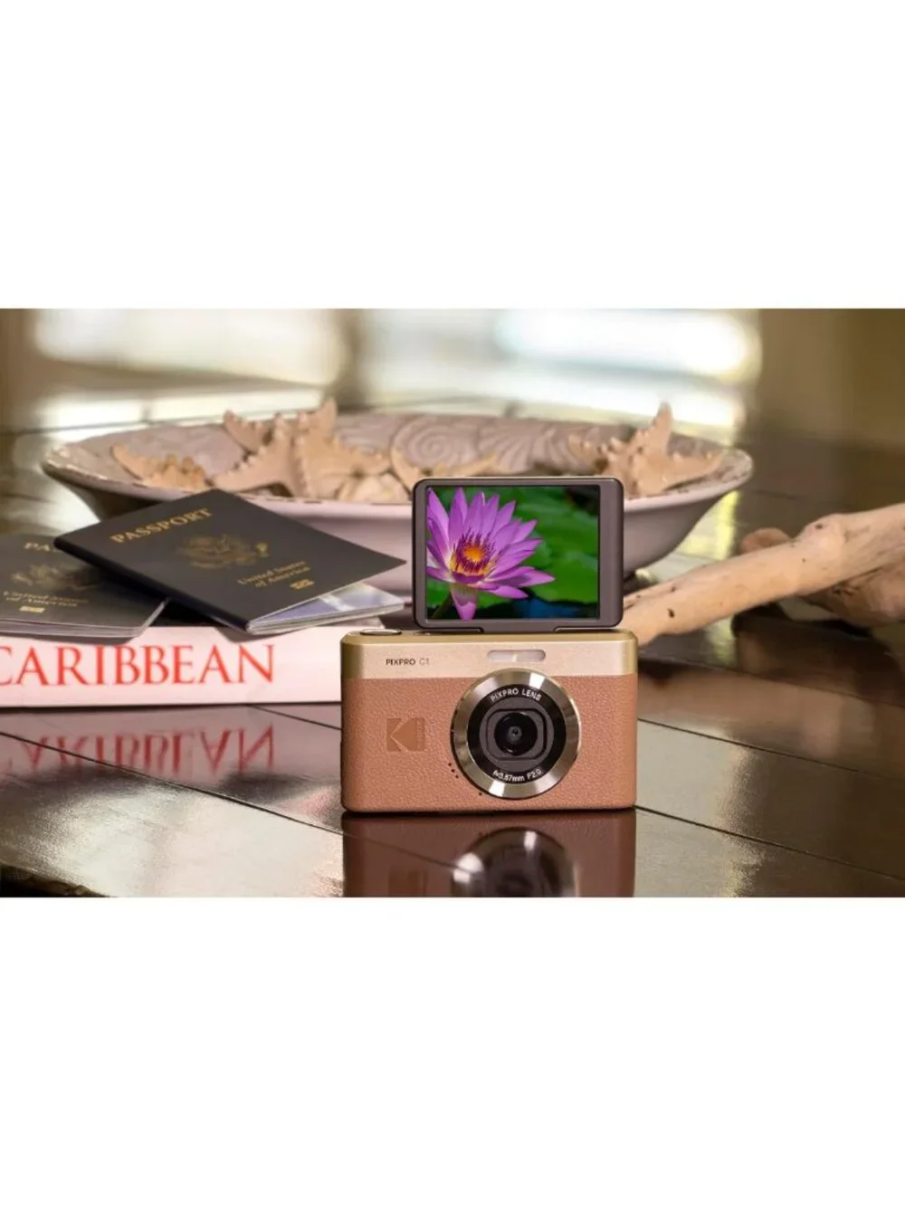 13MP Compact Digital Camera with 26mm Fixed Lens - Stylish Brown Design